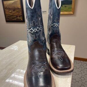 Old West Aegean blue & hickory brown leather, Size 4 1/2-D (6 1/2 women's shoe)